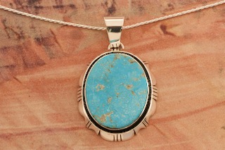 Genuine Kingman Turquoise Sterling Silver Navajo Pendant